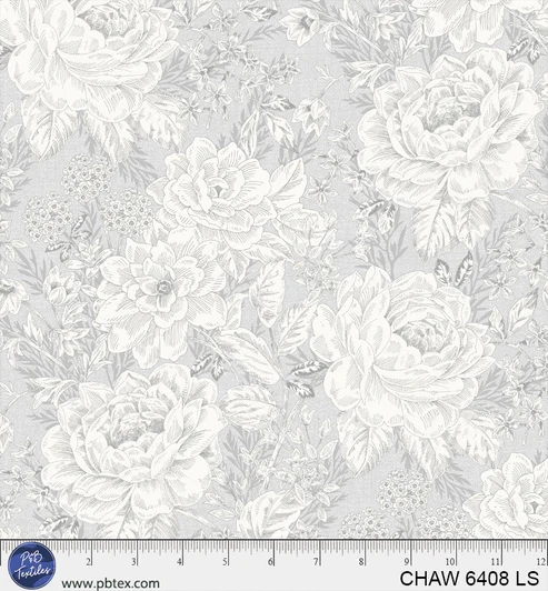 P & B Textiles - 108" Charlotte - Vintage Floral, Light Silver