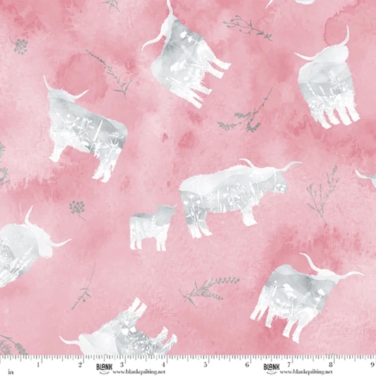 Blank Quilting - Deja Moo - Highland Silhoutte, Flamingo