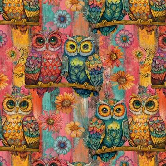 Timeless Treasures  Wild Wings - Packed Owls & Floral, Multi