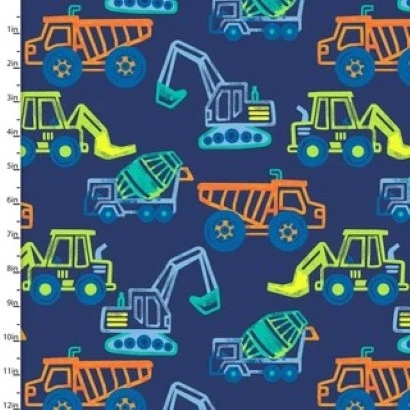 3 Wishes - Dump, Dig, and Rumble Minky - On the Go Trucks, Navy