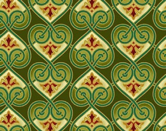 In The Beginning Fabric - Deco Elegance - Stacked Hearts, Olive Green