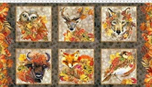 In The Beginning Fabric - Our Autumn Friends - 24" Panel - Animal Squares, Multi