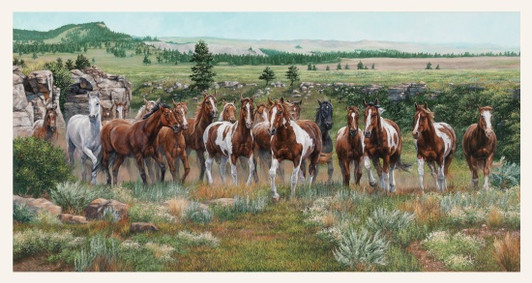 Elizabeth Studio - Wild and Free - 24" Panel - Horses, Green