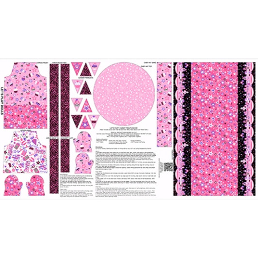 Andover - Let's Party - 24" Panel - 18" Doll Party Clothes, Pink