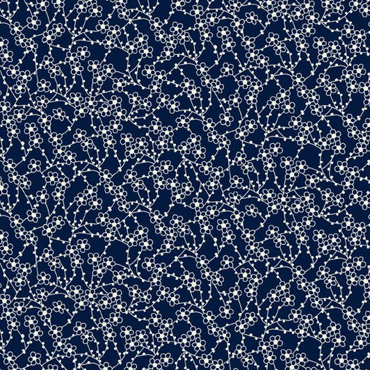 Andover - Japanese Garden - Blossom, White On Blue