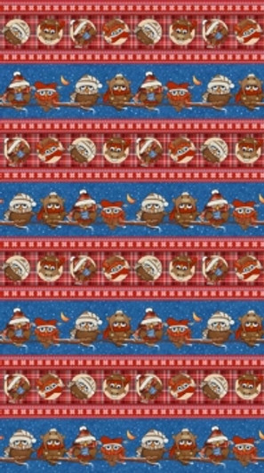 Northcott - Cutie Hooties Flannel - Owl Stripes, Red/Blue