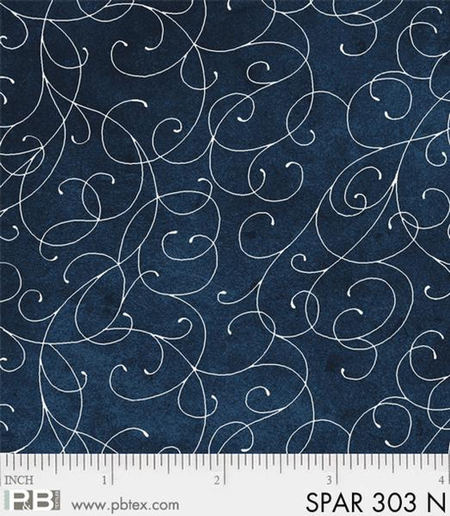 P&B Textiles - Sparkle Suede - Swirls, Silver And Navy