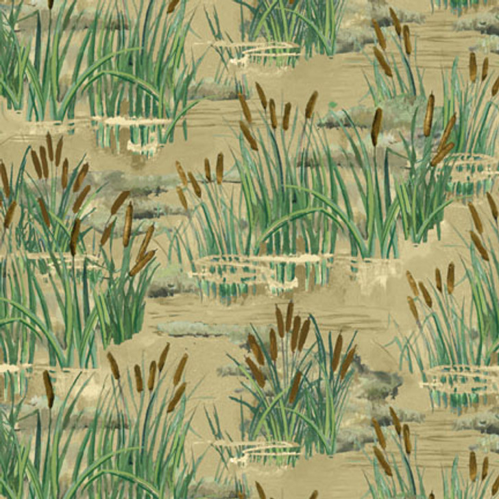 Wilmington Prints - A Lazy Afternoon - Cattails, Tan