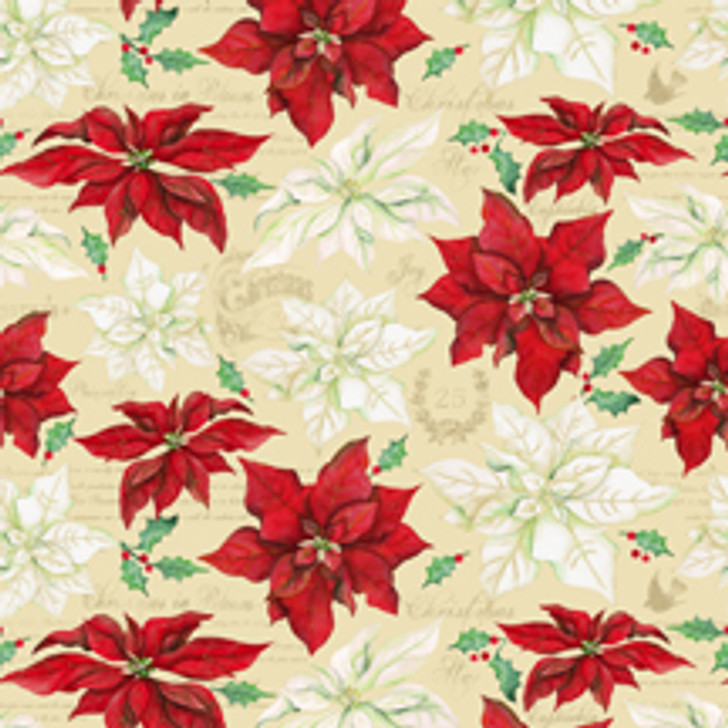Wilmington Prints - Christmas Joy - Large Poinsettia Flowers, Cream