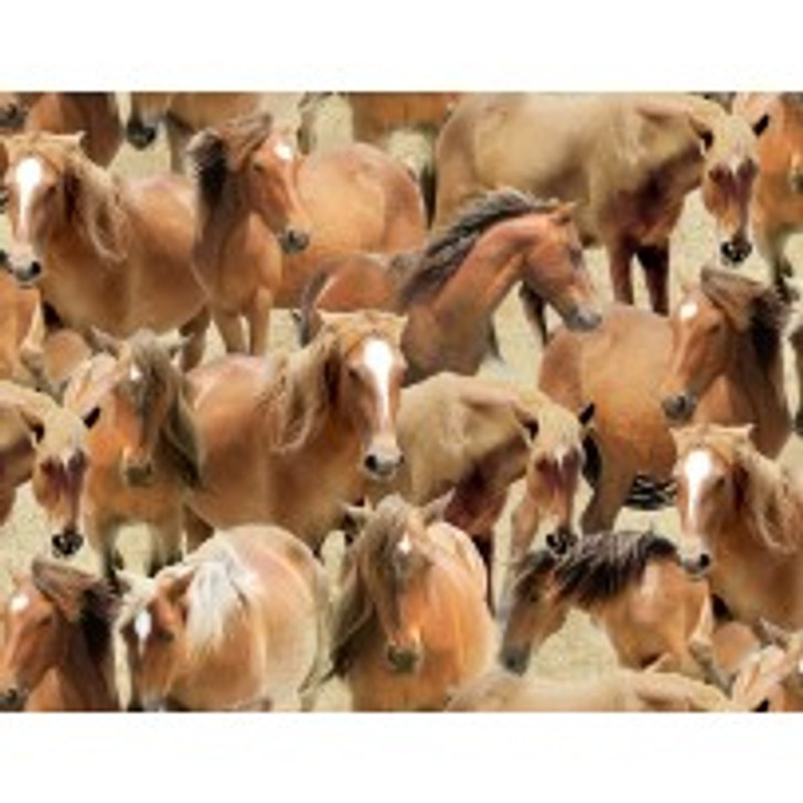 Wilmington Prints - Greener Pastures 1 - Horses, Tan/Brown