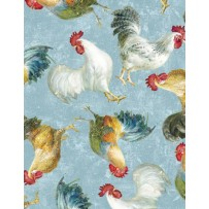 Wilmington Prints - Early To Rise - Roosters Allover, Red