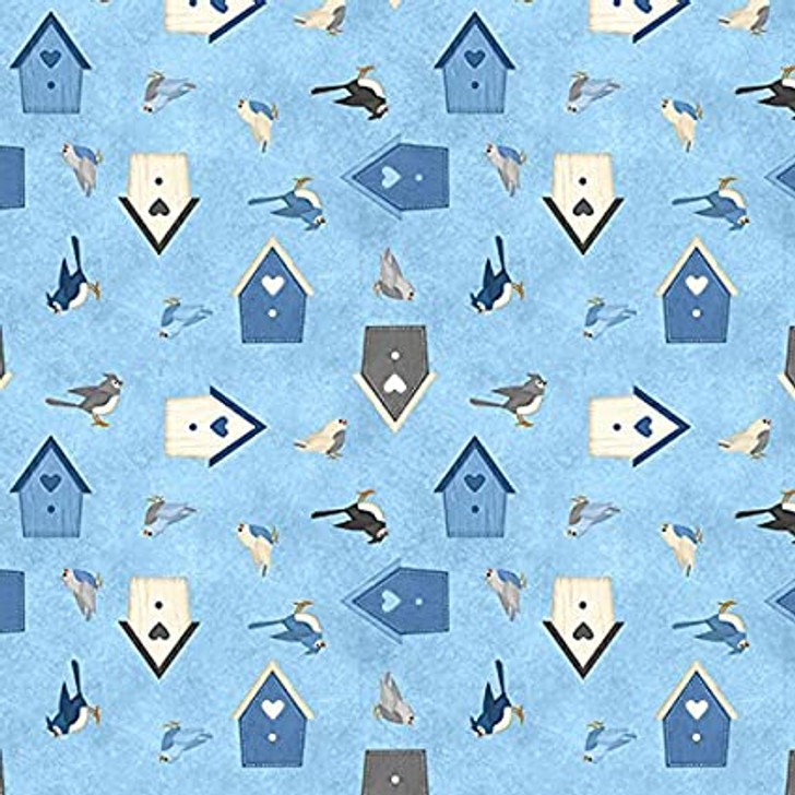 Wilmington Prints - Welcome Winter! - Birds & Birdhouses, Blue