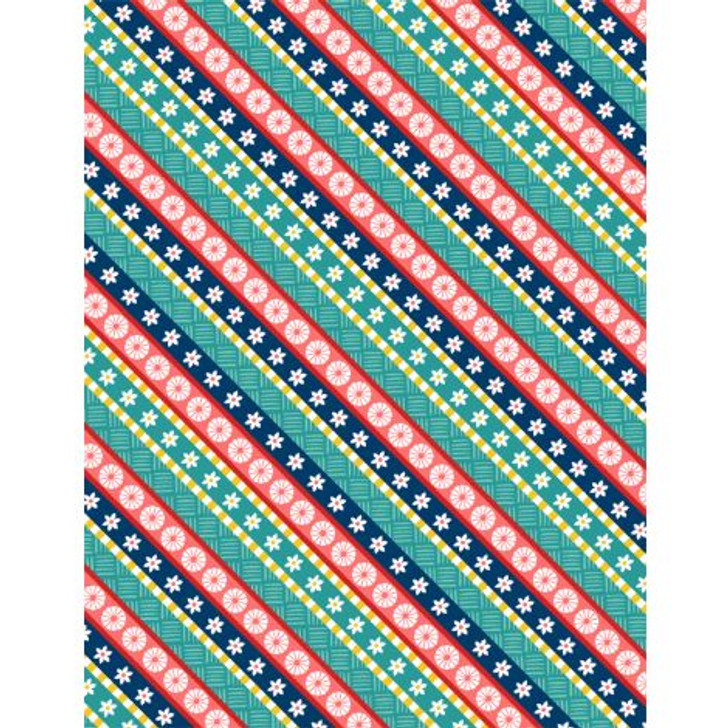 Wilmington Prints - Gone Glamping - Diagonal Stripe, Teal