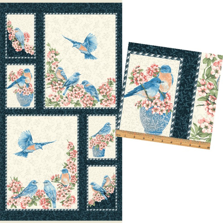 Benartex - Blue Bird Gatherings - 24" Bluebird Panel, Blue & Cream