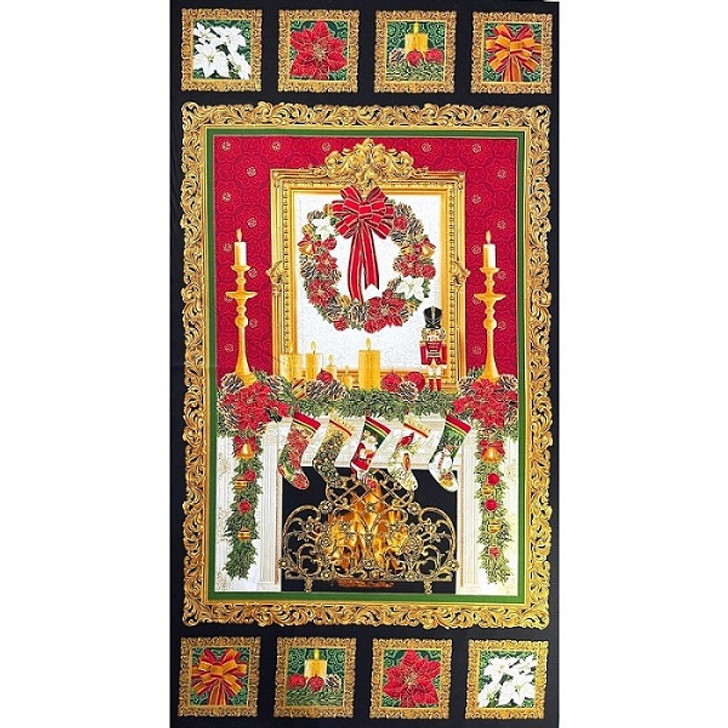 Timeless Treasures - Holiday - 24" Fireplace Panel