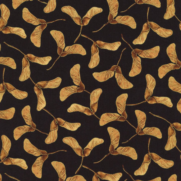 Timeless Treasures - Harvest Metallic - Helicopter Leaves, Black