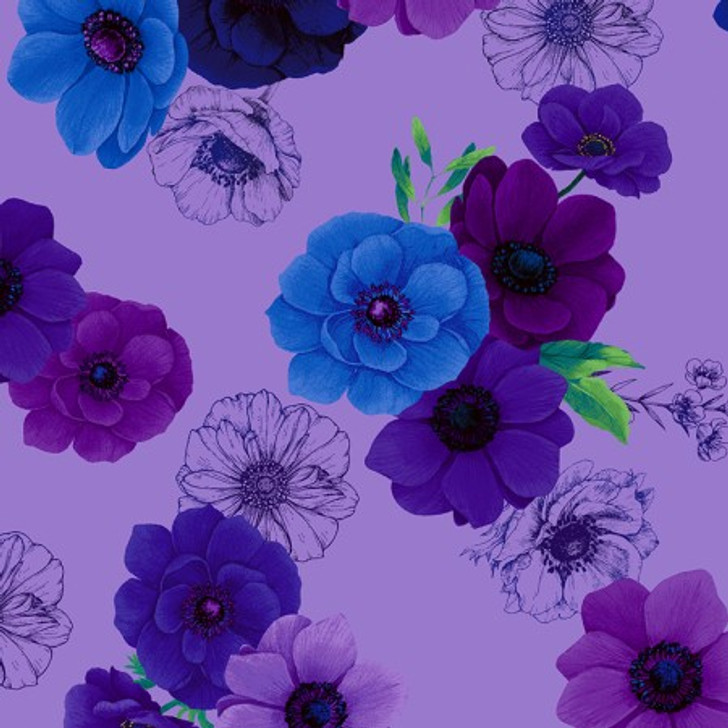 Timeless Treasures - Misty Digital - All Over Flowers, Violet