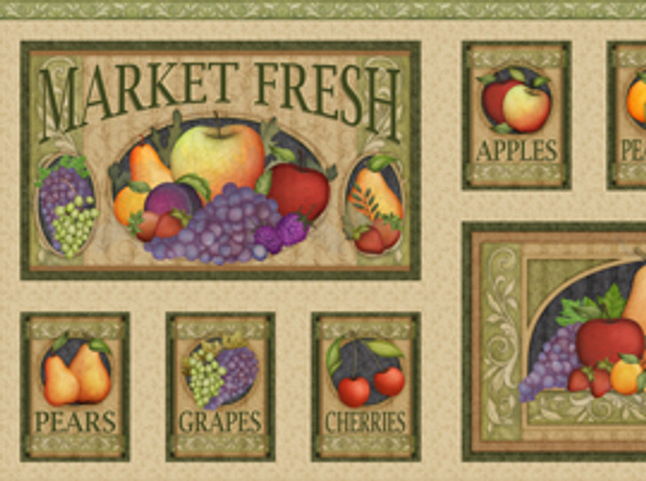 Quilting Treasures - Fruit Basket - Market Fresh - 24" Panel, Green