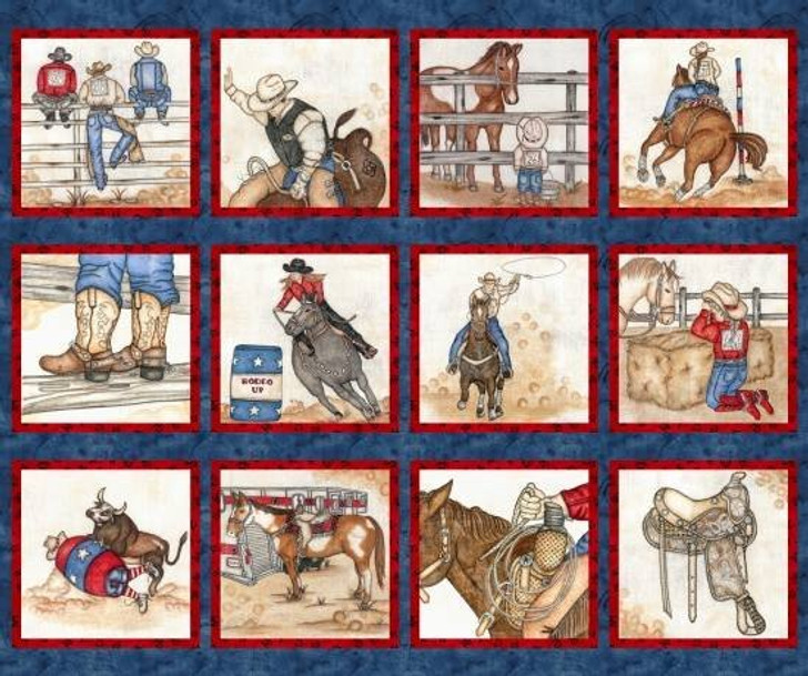 Blank Quilting - Rodeo Up - 9.5" Blocks 36" Panel, Blue