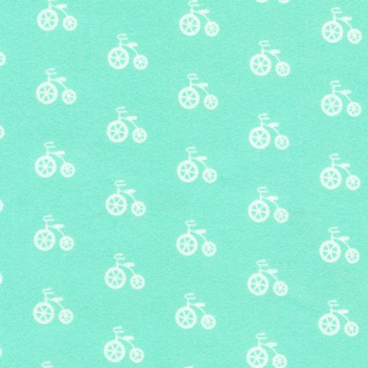 Robert Kaufman - Cozy Cotton Flannel - White Tricycles, Seafoam