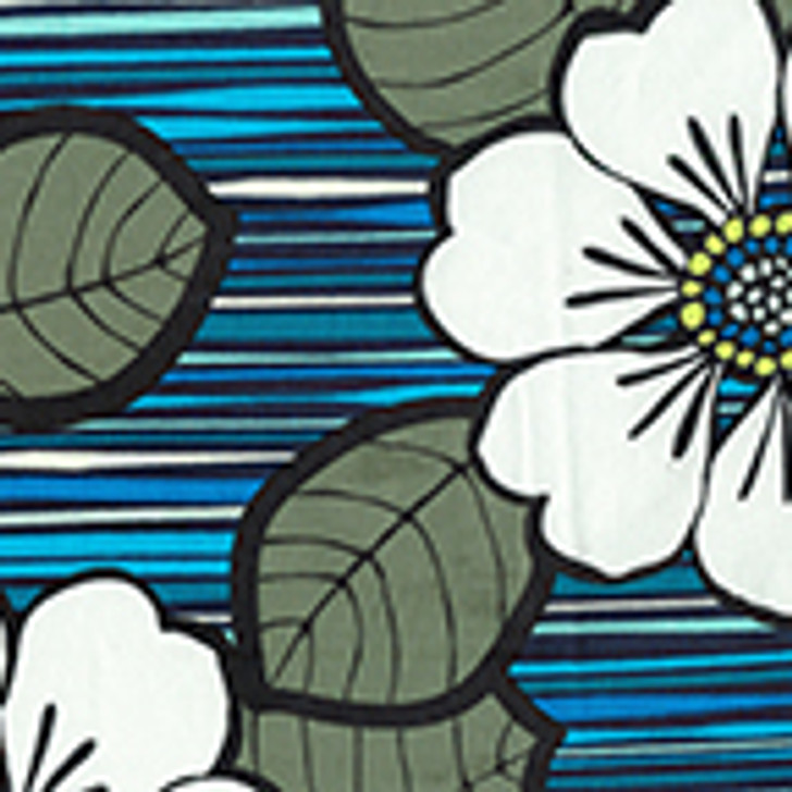 Kanvas Studio - Felicity - Large Floral on Stripe, Teal