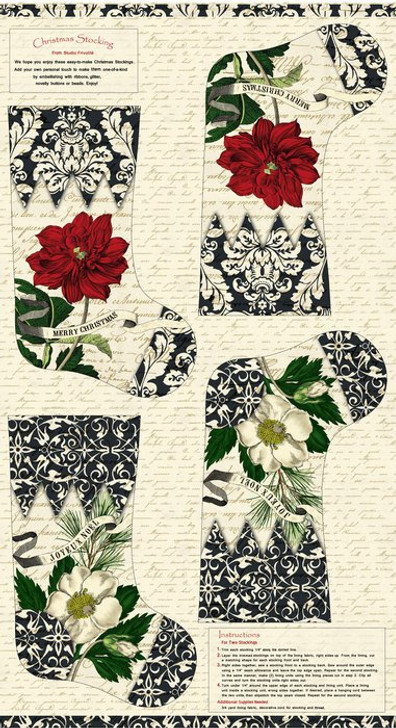 Studio E - Joyeux Noel - 24" Christmas Stocking Panel, Cream