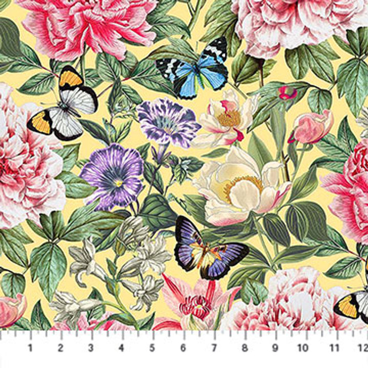 Northcott - Botanica - Digital Print Floral, Yellow