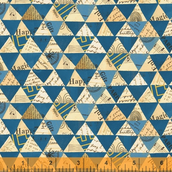 Windham Fabric - Wish - Collaged Triangles Metallic, Cream/Teal