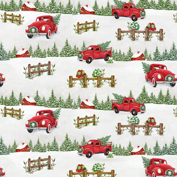 Blank Quilting - December Magic - Scenic Red Truck, White