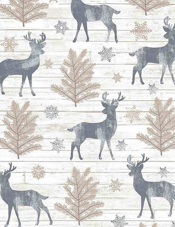 Timeless Treasures - Snow is Falling - Rustic Reindeer, Cream