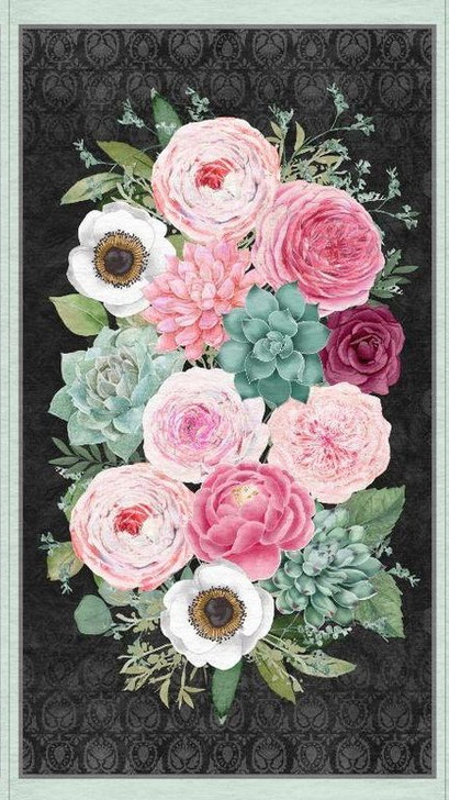 Wilmington Prints - Botanical Oasis - 24" Floral Panel, Black