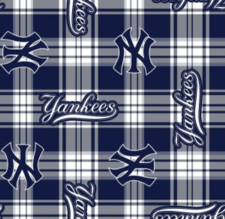 Fabric Traditions - MLB Fleece - New York Yankees, Navy Plaid