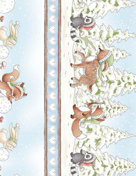 Timeless Treasures - Bunnies Snow Day - Winter Animal 11" Stripe, Multi