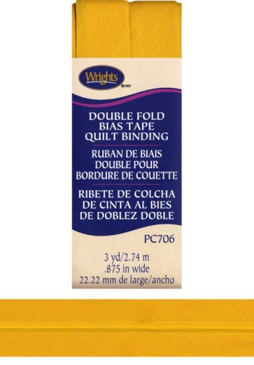 Wrights - Quilt Binding Bias Tape - Double Fold - Yellow