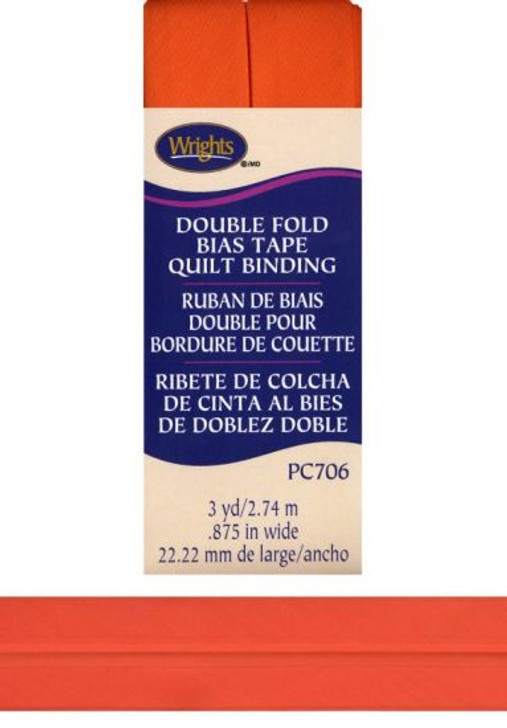 Wrights - Quilt Binding Bias Tape - Double Fold - Orange