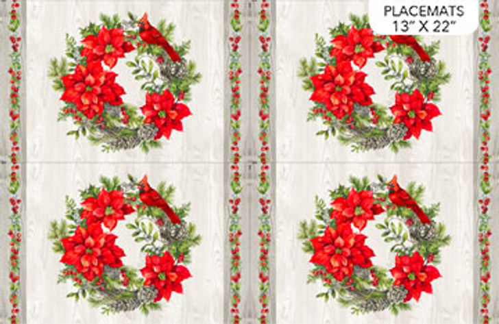 Northcott - The Scarlet Feather - 14" Placemat Panel, White