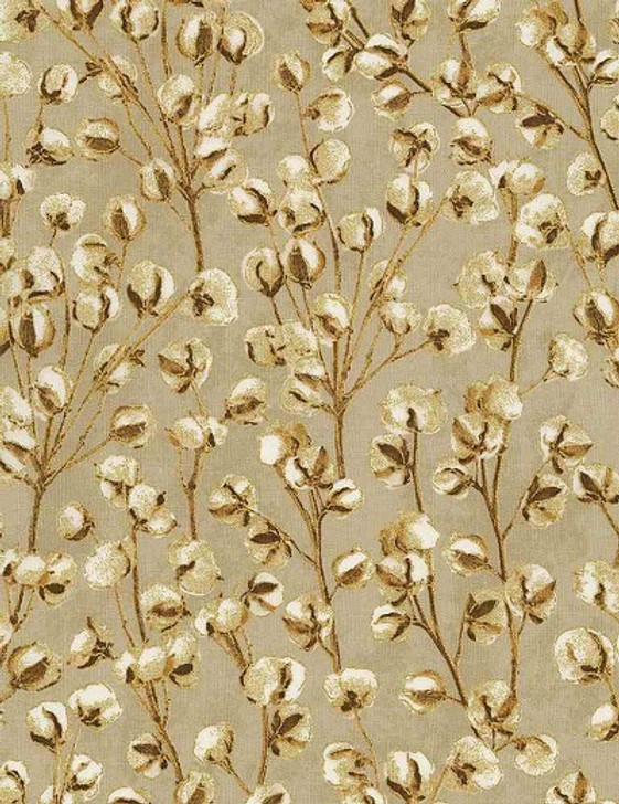 Timeless Treasures - Harvest - Metallic Cotton Blossoms, Cream