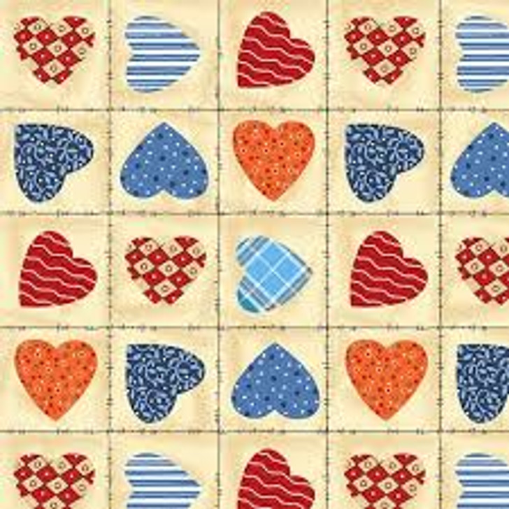 Henry Glass - Pups in The Garden - Mini Heart Blocks, Cream