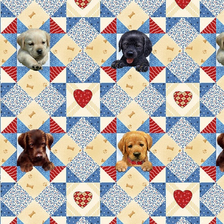 Henry Glass - Pups in The Garden - Puppies Start Quilt, Multi