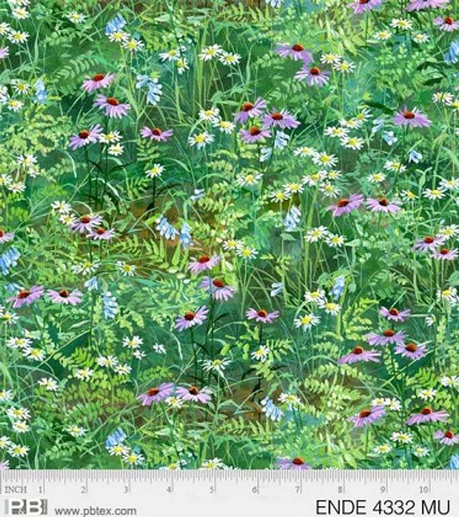 P B Textiles - Endeering - Wild Flowers, Green