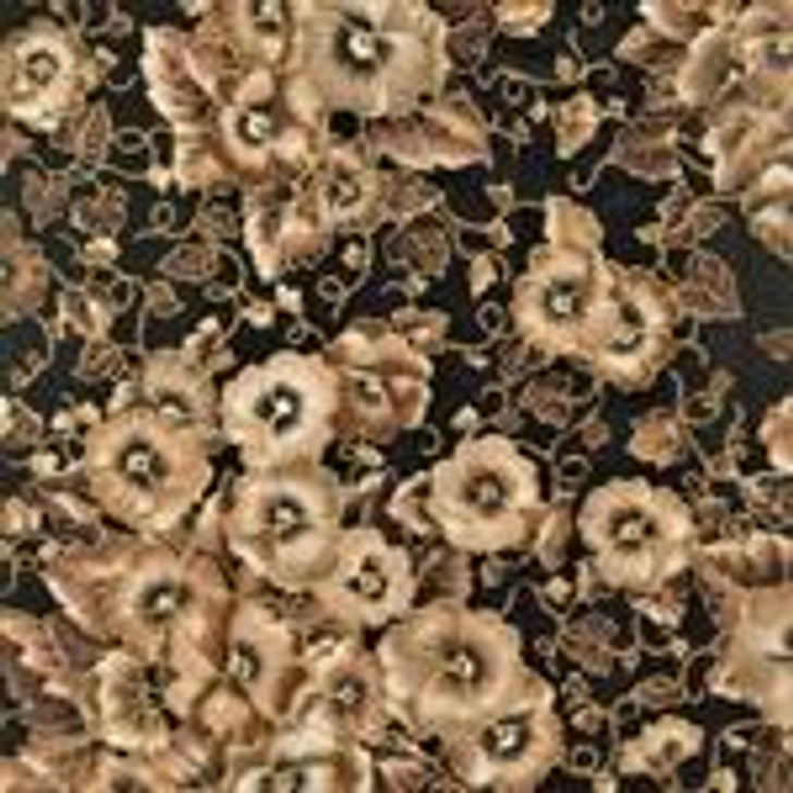 PC Fabric - Country Florals - Gold Pansies, Black