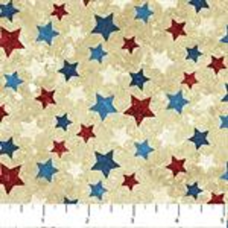 Northcott - Stonehenge Stars & Stripes 7 - Multi Stars, Beige