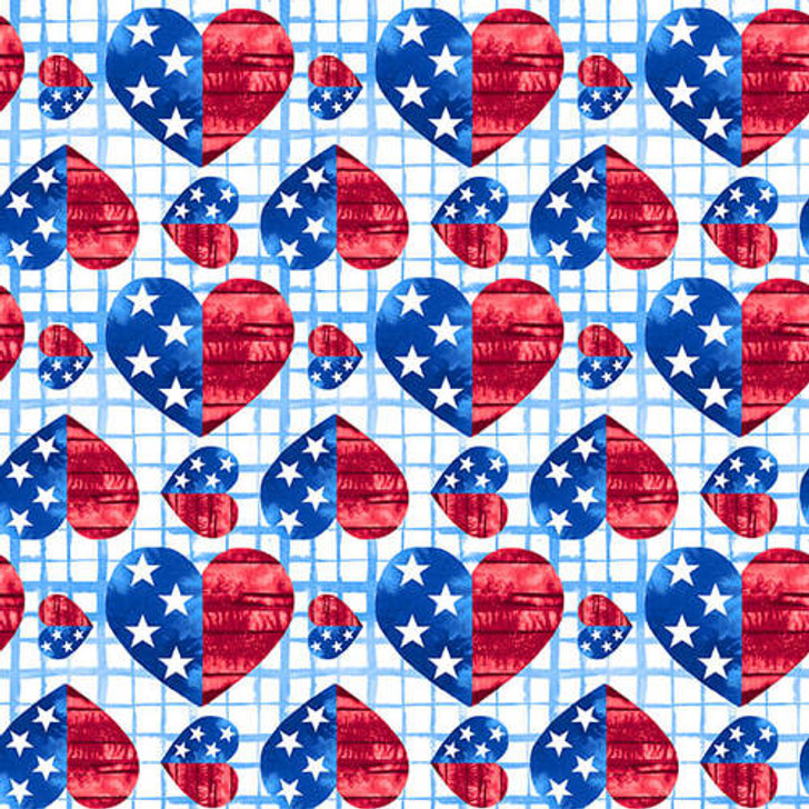 Blank Quilting - One Land, One Flag - Patriotic Hearts, Blue