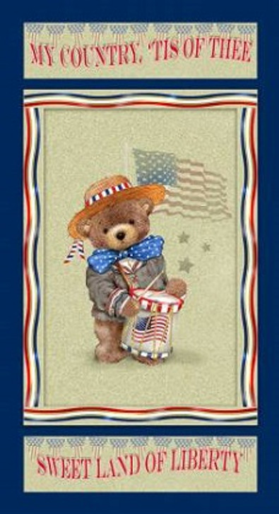 Henry Glass - Teddy's America - 24" Teddy Bear Panel, Navy