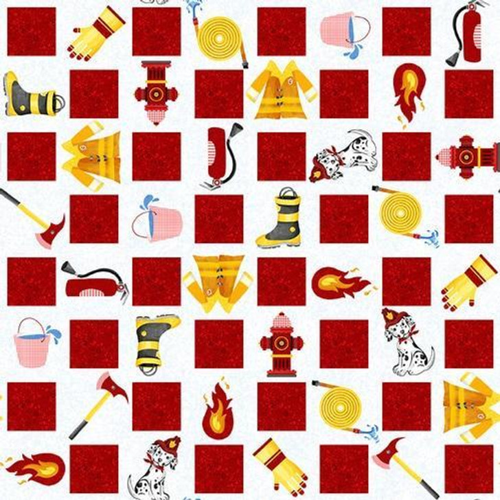 Blank Quilting - Everyday Heroes - Firefighter Motif Checkerboard, White