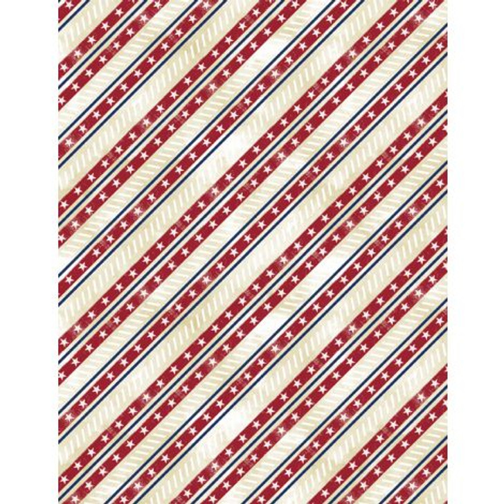 Wilmington Prints - Liberty Lane - Diagonal Red Stripe, Cream