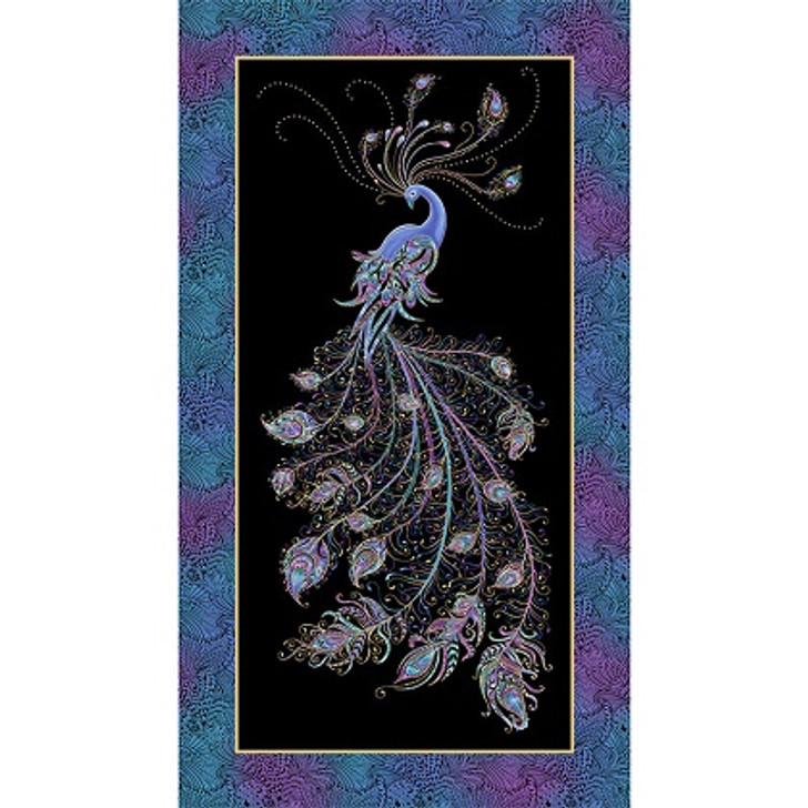 Benartex - Peacock Flourish - 24" Peacock Panel, Black