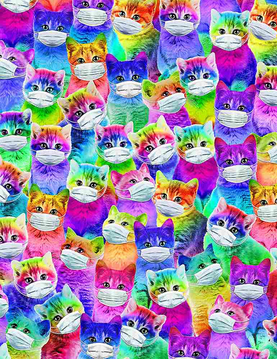 Timeless Treasures - Cats - Cartoon Cats w/Masks, Bright