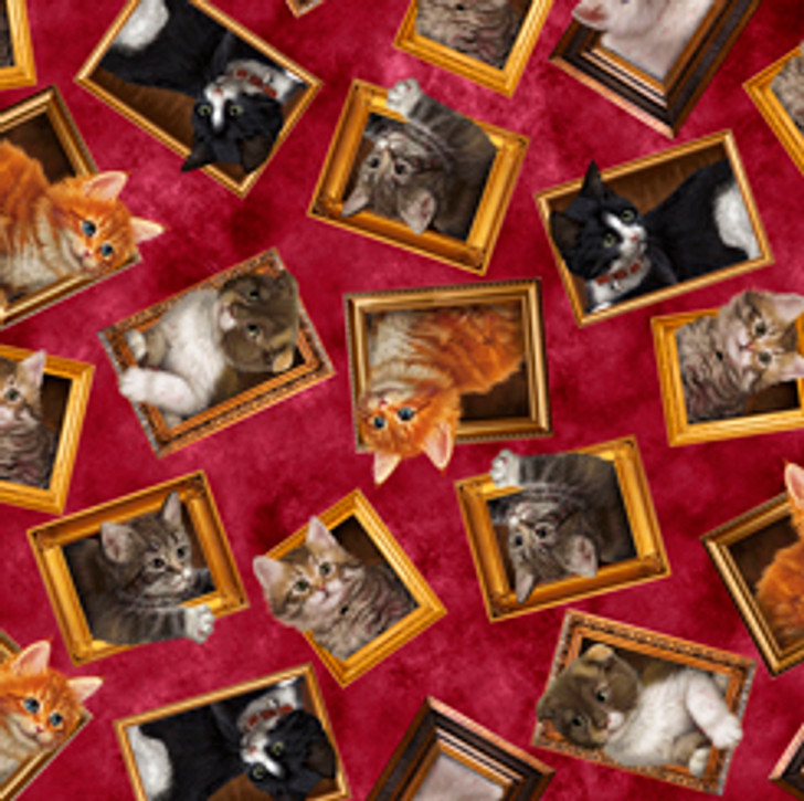 Quilting Treasures - Literary Kitties - Framed Kitties, Brick Red