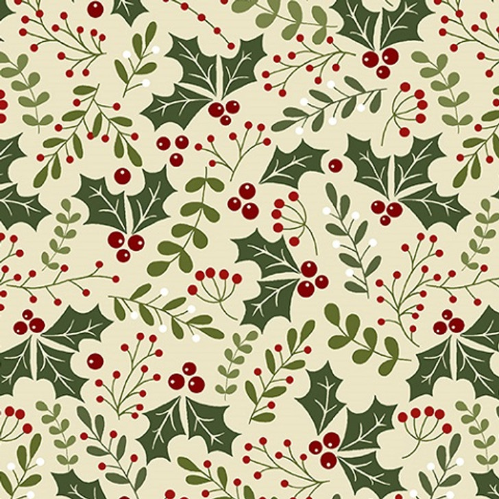 Jingle Bell Flannel - Holly Daze, Natural